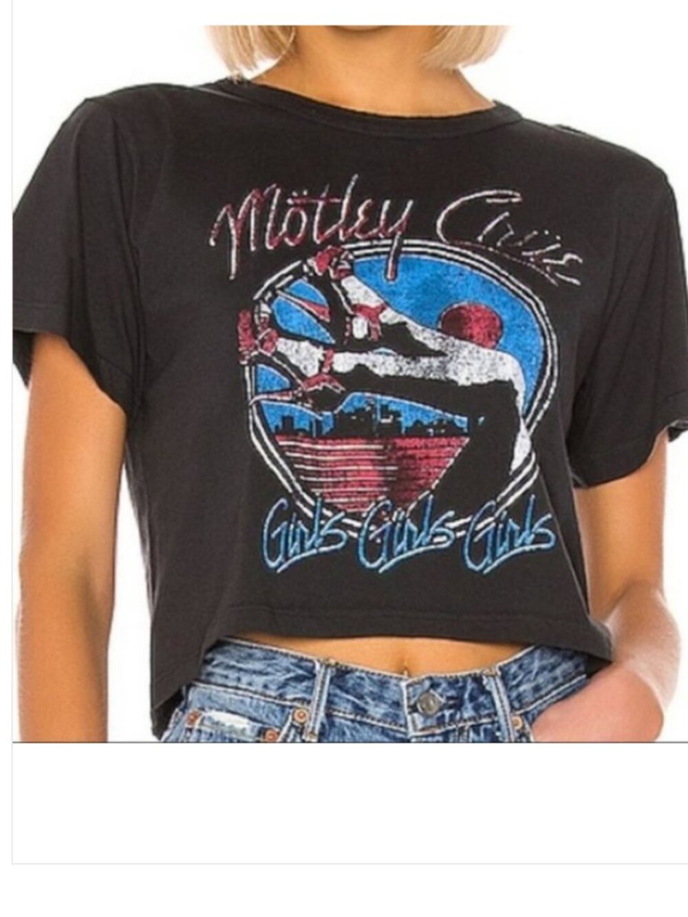 Daydreamer Black Motley Crew Girls Rebel Graphic Band Crop Top Tee Shirt